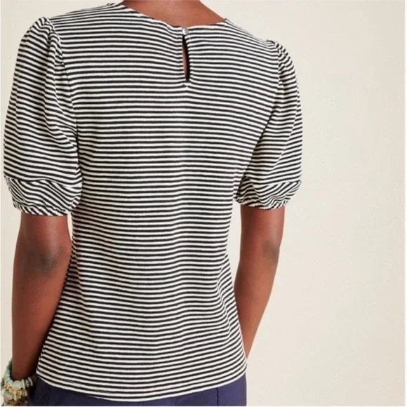 Anthropologie Dolan black & white striped puff sleeve knit top - Picture 2 of 6